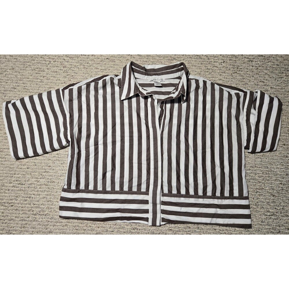 Vintage Christian Lacroix Striped Cropped Brown button Short Sleeve Medium